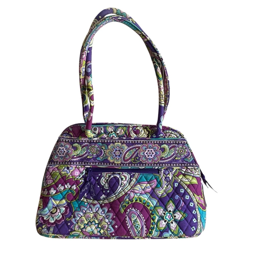 Vera Bradley Purple Paisley Floral Print Shoulder Bag Purse Zipper Pockets